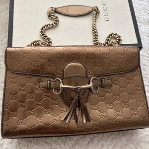 Gucci Metallic Bronze GG-Embossed Tassel Shoulder Bag